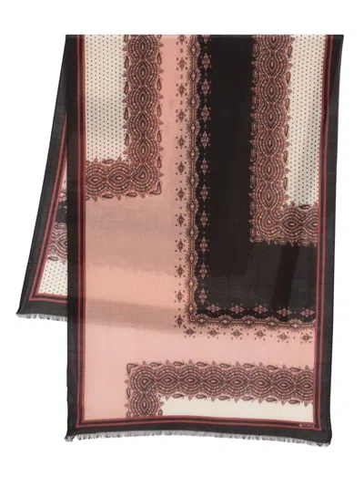 Etro Paisley Printed Frayed Hem Scarf In Black