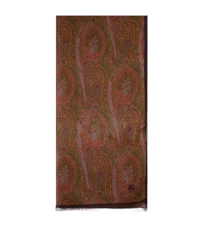 Etro Paisley-print Frayed-edge Scarf In Brown