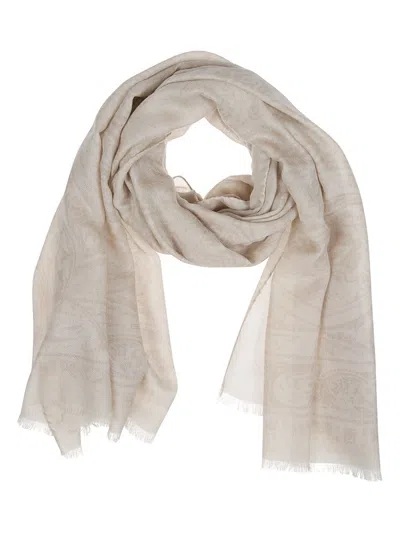 Etro Paisley Print Frayed Scarf In Beige