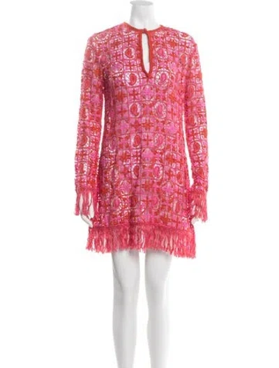 Pre-owned Etro Paisley Print Fringe Trim Accent Cover-up In Orange/pink