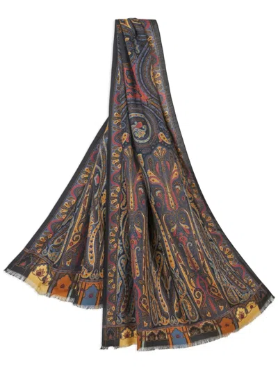 Etro Paisley-print Fringed Scarf In Black