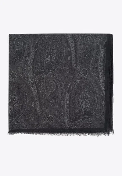 Etro Paisley-print Fringed Scarf In Gray