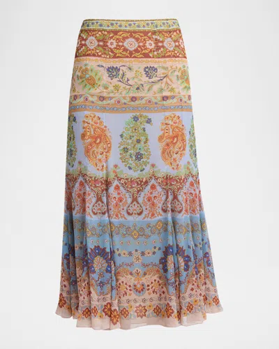 Etro Paisley-print Georgette Godet Midi Skirt In Multi
