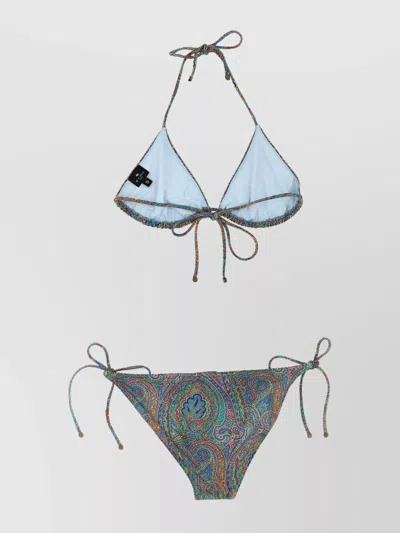 Etro Paisley Print Halter Neck Bikini In Blue