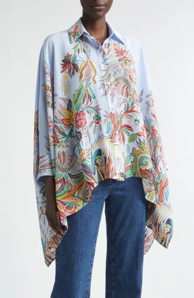 Etro Paisley Print Handkerchief Hem Silk Button-up Shirt In White