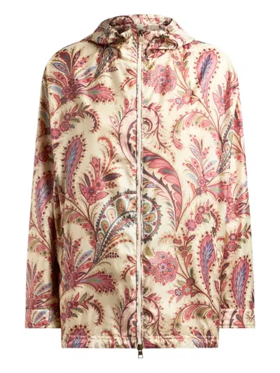 Etro Paisley-print Hooded Raincoat In Pink