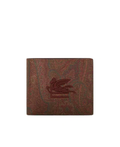Etro Paisley-print Jacquard Wallet In Brown