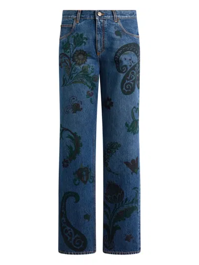 Etro Paisley Print Jeans In Blue