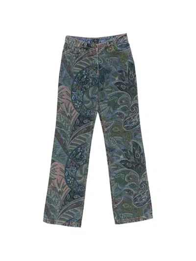 Etro Floral Print Flared Jeans In Blue