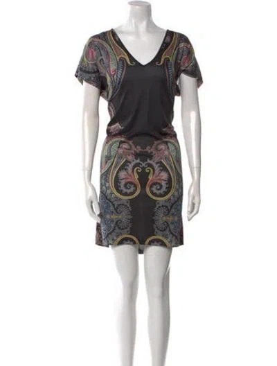 Pre-owned Etro Paisley Print Knee-length Dress In Black