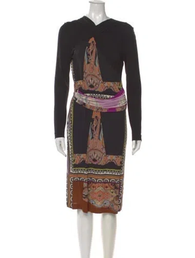 Pre-owned Etro Paisley Print Knee-length Dress In Black