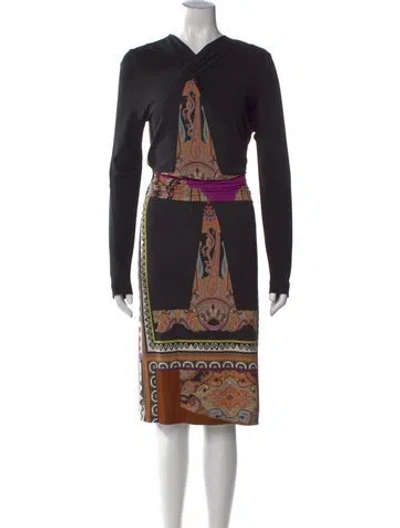Pre-owned Etro Paisley Print Knee-length Dress In Black