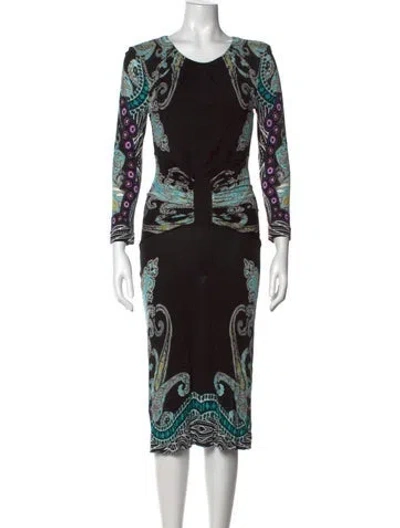 Pre-owned Etro Paisley Print Knee-length Dress In Black