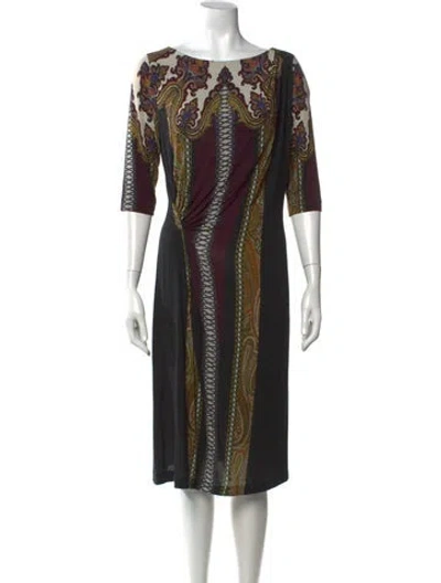 Pre-owned Etro Paisley Print Knee-length Dress In Black