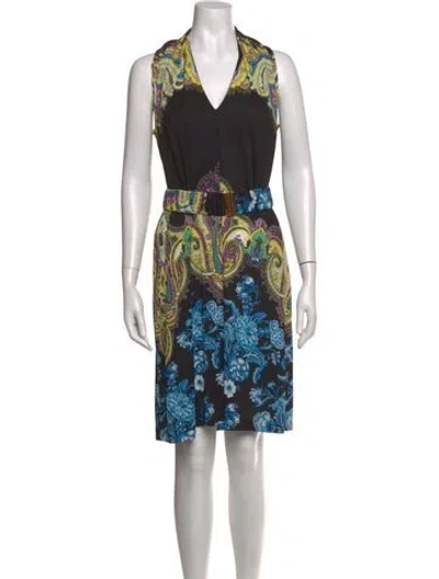 Pre-owned Etro Paisley Print Knee-length Dress In Black