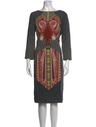 Pre-owned Etro Paisley Print Knee-length Dress In Black/neutrals