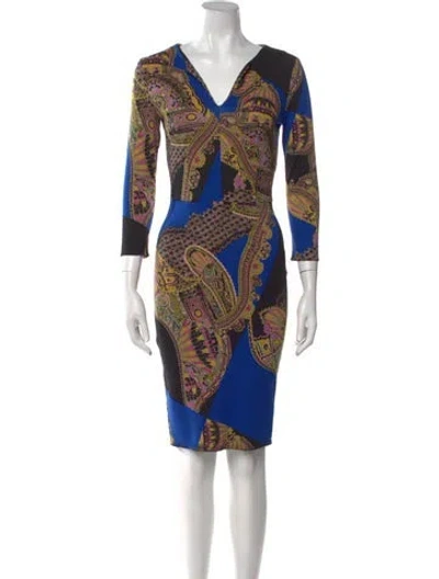 Pre-owned Etro Paisley Print Knee-length Dress In Blue
