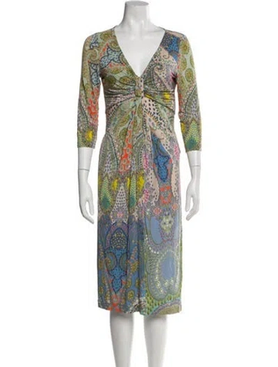 Pre-owned Etro Paisley Print Knee-length Dress In Blue