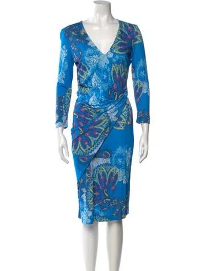 Pre-owned Etro Paisley Print Knee-length Dress In Blue