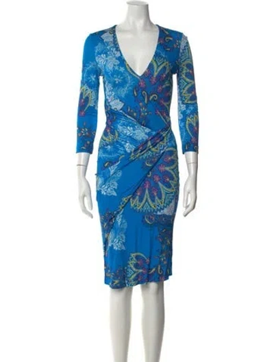 Pre-owned Etro Paisley Print Knee-length Dress In Blue