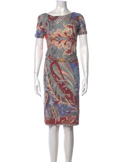 Pre-owned Etro Paisley Print Knee-length Dress In Blue