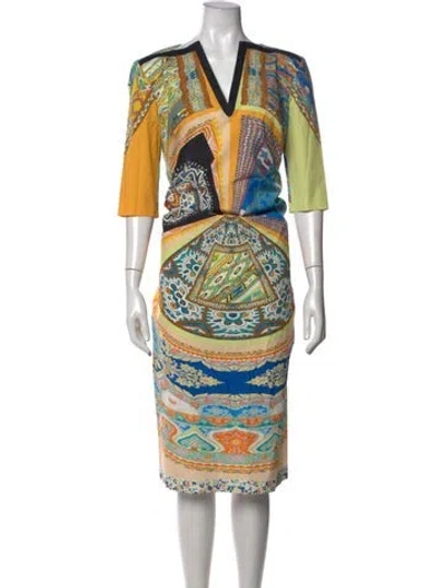 Pre-owned Etro Paisley Print Knee-length Dress In Blue