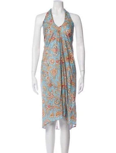 Pre-owned Etro Paisley Print Knee-length Dress In Blue/orange