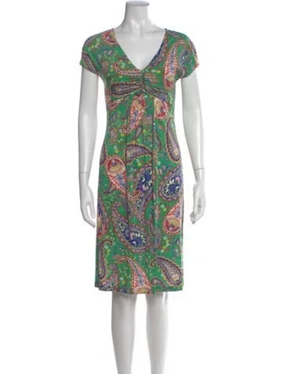 Pre-owned Etro Paisley Print Knee-length Dress In Green