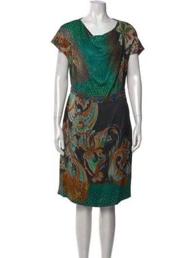 Pre-owned Etro Paisley Print Knee-length Dress In Green