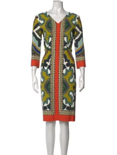 Pre-owned Etro Paisley Print Knee-length Dress In Green