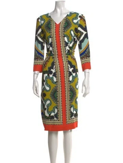Pre-owned Etro Paisley Print Knee-length Dress In Green