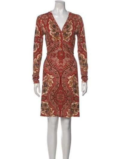 Pre-owned Etro Paisley Print Knee-length Dress In Neutrals/red