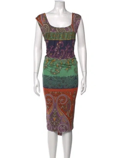 Pre-owned Etro Paisley Print Knee-length Dress In Orange