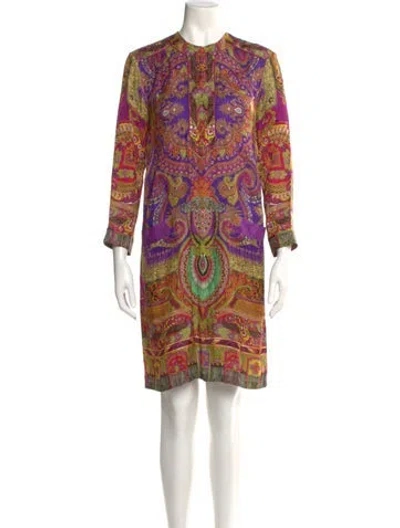 Pre-owned Etro Paisley Print Knee-length Dress In Purple