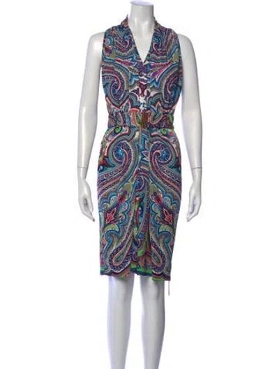 Pre-owned Etro Paisley Print Knee-length Dress In White