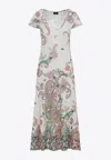 Etro Knit White Cotton Midi Dress With Flared Skirt In White