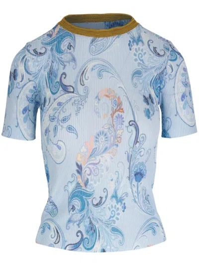 Etro Paisley-print Knitted T-shirt In Blue