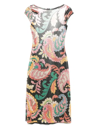 ETRO PAISLEY-PRINT LAMINATED MIDI DRESS