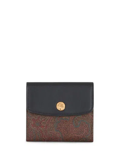 Etro Paisley Print Leather Wallet For Women In Brown