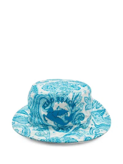 Pre-owned Etro Paisley Print Logo Bucket Hat In Blue