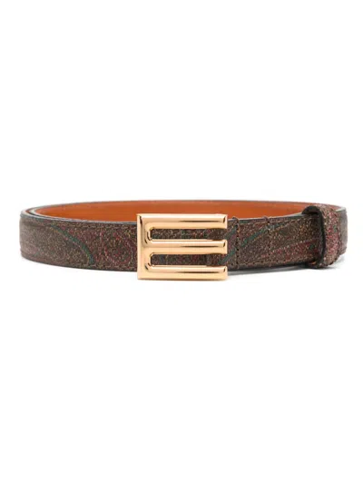 Etro Paisley-print Logo-buckle Belt In Red