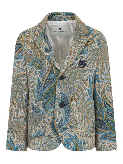 Etro Kids' Paisley-print Logo-detail Blazer In Blue
