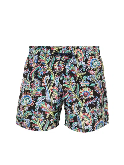 Etro Paisley Print Logo Swim Shorts In Multi