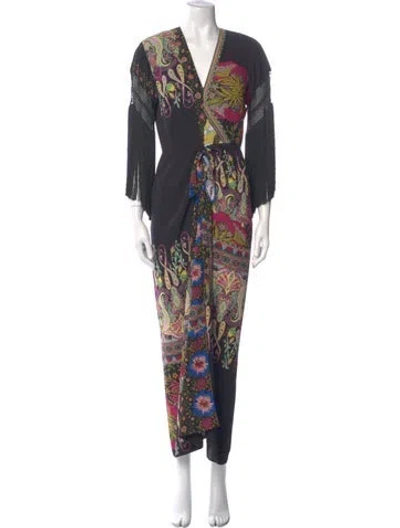 Pre-owned Etro Paisley Print Long Dress In Black