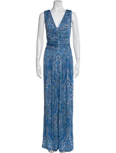 Pre-owned Etro Paisley Print Long Dress In Blue