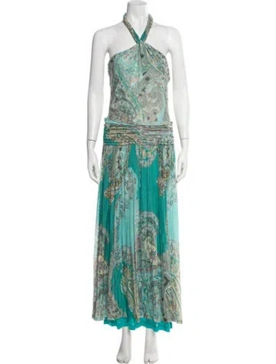 Pre-owned Etro Paisley Print Long Dress In Blue