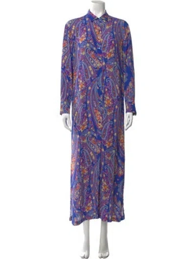 Pre-owned Etro Paisley Print Long Dress In Blue