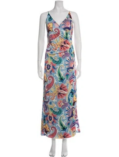 Pre-owned Etro Paisley Print Long Dress In Blue