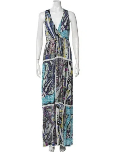 Pre-owned Etro Paisley Print Long Dress In Blue