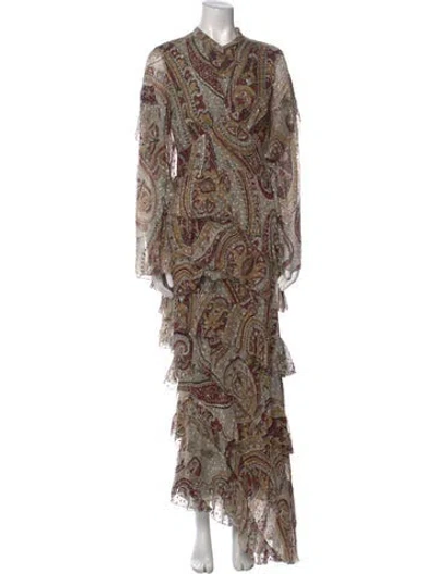 Pre-owned Etro Paisley Print Long Dress In Gray